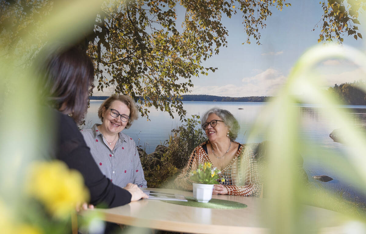 Fikarast på ett trevligt kontor med gröna växter.