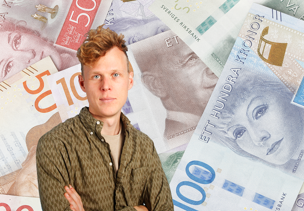 Bild på pengar och Simon Vinge, förbundets chefsekonom.
