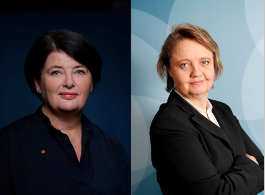 Heike Erkers ordförande Akademikerförbundet SSR och Ursula Berge samhällspolitisk chef