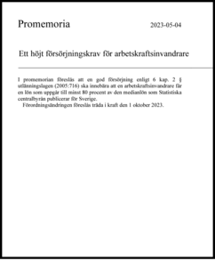 Promemorian: Ett höjt försörjningskrav för arbetskraftsinvandrare